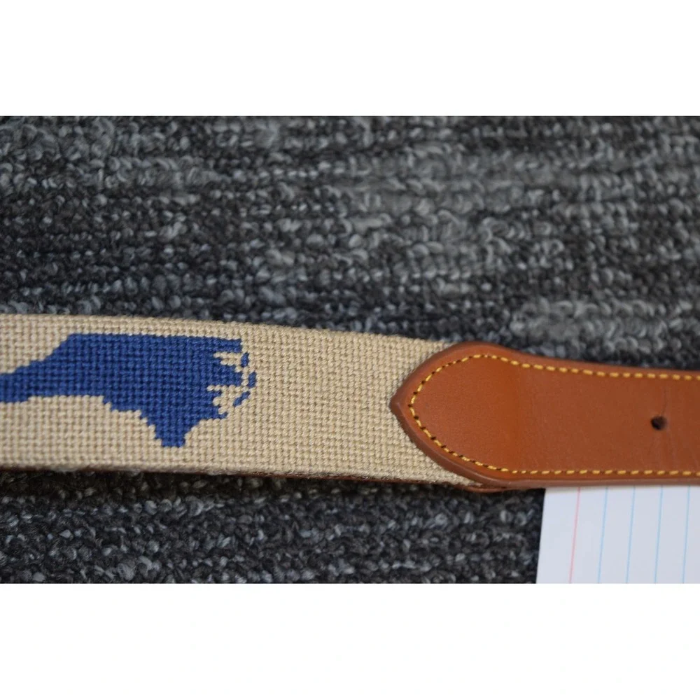 Brewster Belt Co CUSTOM Needlepoint HUDSON FAMILY Belt 40 North Carolina Fishing
